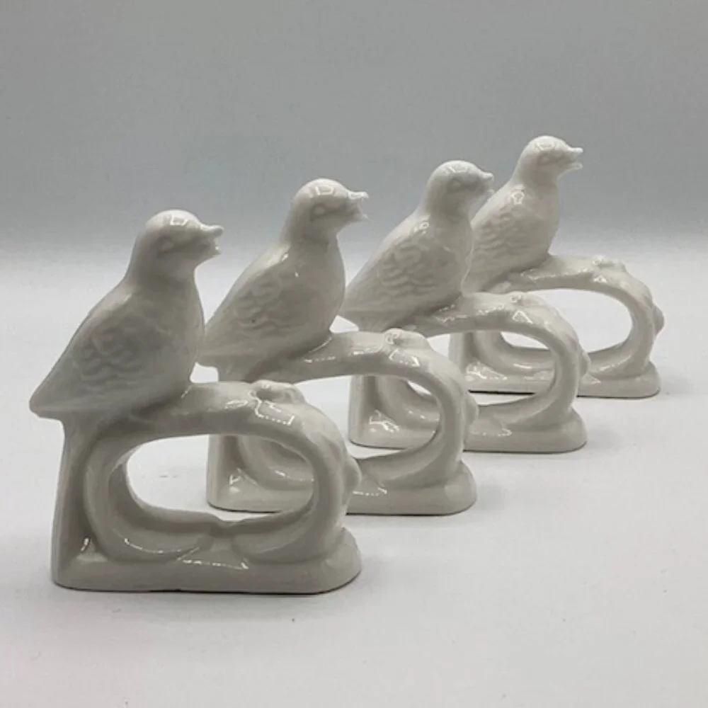 Four Ceramic Napkin‎ Rings Bird Motiff 4